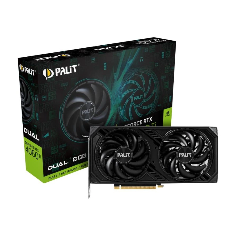 Graphics Card|PALIT|NVIDIA GeForce RTX 4060 Ti|8 GB|GDDR6|128 bit|PCIE 4.0 16x|GPU 2310 MHz|Dual Slot Fansink|1xHDMI|3xDisplayPort|NE6406T019P1-1060D