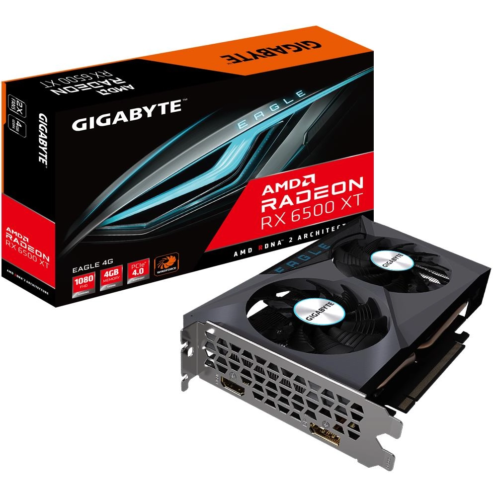 Graphics Card|GIGABYTE|4 GB|64 bit|PCIE 4.0 16x|GDDR6|Memory 18000 MHz|GPU 2610 MHz|1xHDMI|1xDisplayPort|GV-R65XTEAGLE-4GD
